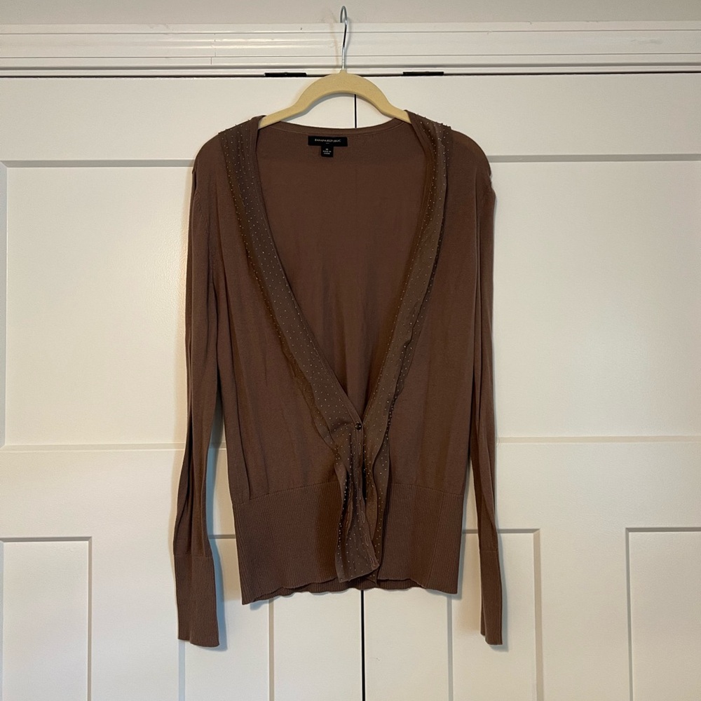 Brown Cardigan with Beaded Trim